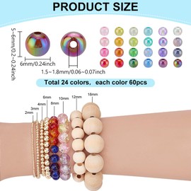 PH PandaHall 1440 abalorio redondas acrílicas de 6 mm para hacer joyas, 24 colores transparentes de color AB abalorio de arco iris, abalorio espaciadoras sueltas brillantes a granel para pulseras