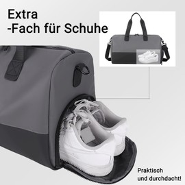 Clufar Sports Bag Travel Bag Men Women 32L with Shoe Compartment Waterproof for Sports Weekender Sauna Bag for Swimming Gym Duffel Bag Training Bag for Fitness Sauna Travel, gray, travel bag