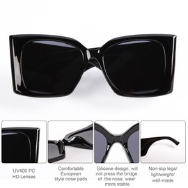 natru dry Sunglasses for women and men trendy 2024 UV400 Protection Retro Fashion Style (Black)