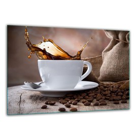 TMK Glass Chopping Board 30 x 22 cm with Coffee Motif Hob Cover Plate Decorative Glass