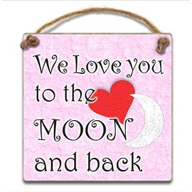 HmHome We Love You To The Moon and Back Pink Wooden Plaque