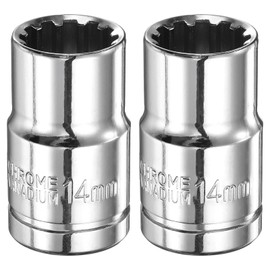 sourcing map 2pcs 12 Point Socket 1/2" Drive by 14mm Metric Shallow Socket Chrome Vanadium Steel 12-Point Standard Sockets Mechanic Hand Tool for Car Repair Mechanical Maintenance Home Use