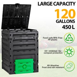 F2C Garden Compost Bin from BPA Free Material -120 Gallon(450 L) Large Compost Bin Aerating Outdoor Compost Box Easy Assembling, Lightweight, Fast Creation of Fertile Soil, Black ¡­