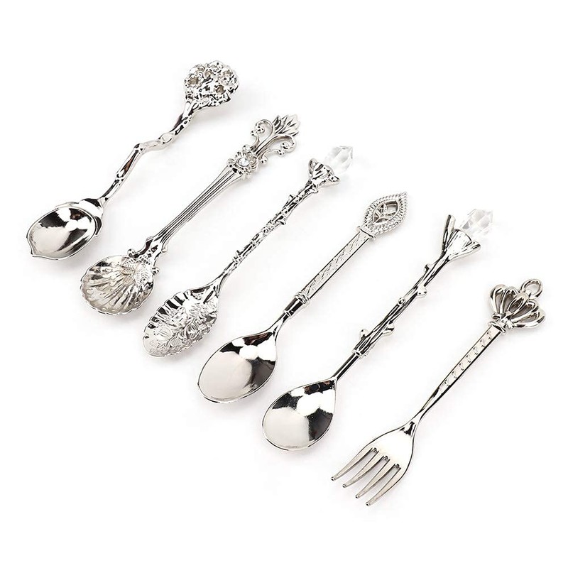 6 Pcs/Set Vintage Carved Coffee Spoons Teaspoons Retro Zinc Alloy
