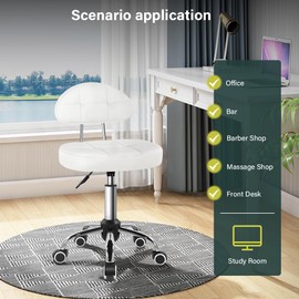 BFTOU Square Minimalist Swivel Stool with Wheel Perfect for Work SPA Shop Massage Height-Adjustable and Cost-Effective Rolling Stool Chair with Back White