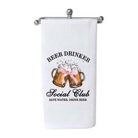 WCGXKO Funny Gift for Beer Drinker Beer Gift Beer Drinker Social Club Kitchen Towel Beer Lover Gift (Drink Beer Towel)