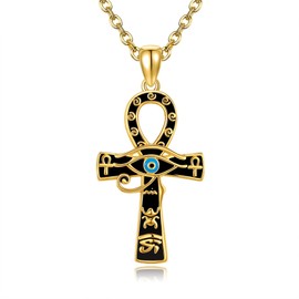 LUANIOL Ankh Necklace 18K Gold Plated Egyptian Ankh Cross Pendant Necklace Eye of Horus Symbol Jewelry for Women Men