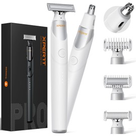 Trimcoo New 2 in 1 Body & Nose Hair Trimmer - Electric Beard Razor for Men, All-in-One Groomer with Magnetic Nose Hair Head, Waterproof Wet/Dry Use, Groin/Ball Shaver, USB-C Fast Charging,White(Solo)
