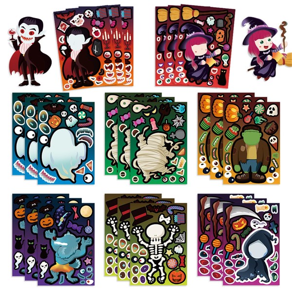 24Sheets Cool Halloween Theme Stickers for Kids, Make Your Own