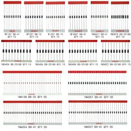 AUKENIEN 14 Values 300pcs Diode Assortment Kit Including Switching Rectifier Schottky Fast Recovery Diodes Set 1N4148 1N4001 1N4004 1N4007 1N5404 1N5406 5408 5817 5819 5822 FR107 FR207 RL207 UF4007