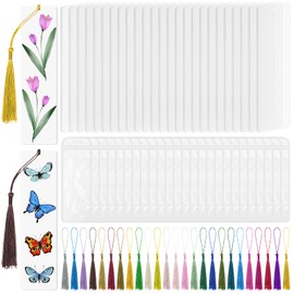 75PCS DIY Acrylic Bookmark Blanks Kit, 25PCS Colorful Tassels, Clear Package Bag