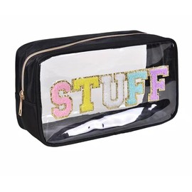 Nylon Chenille Varsity Letter Cosmetic Bag - Organize Your Beauty Essentials with Style (Black)