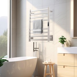 HEWAFAEP Towel Warmer Brushed Heated Towel Rack for Bathroom Wall Mounted Electric Towel Dryer Rack with Temperature Control and 24 Timer Plug-in/Hardwired