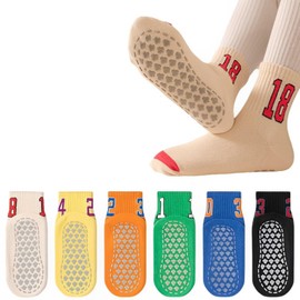 Mikitutu 6 Pairs Anti-Skid Trampoline Socks for Kids Bounce House Non Slip Grip Socks for Boys Girls (US, Age, 5 Years, 8 Years, Number)