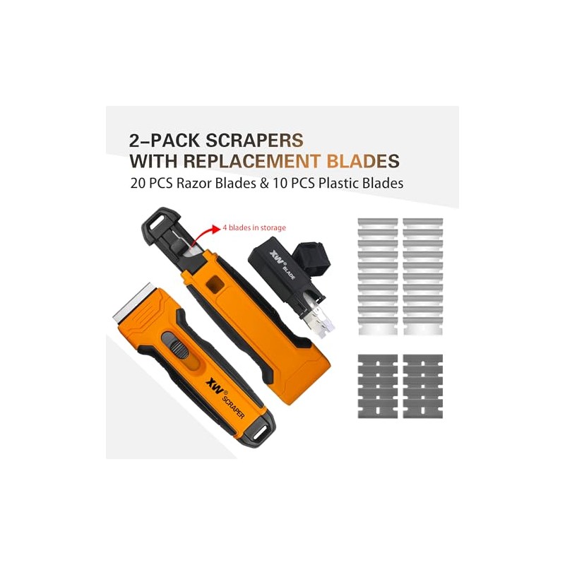 XW 2-Pack Razor Blade Scraper with 4 Spare Blades in