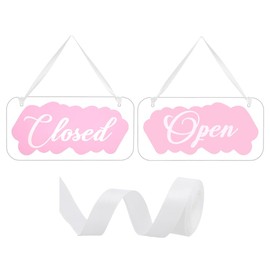 AHANDMAKER 2Pcs Open/Closed Signs, Acrylic Clear Open/Closed Hanging Door Signs with Ribbon, Reversible Style for Restaurant Window Office Bars Shop, 7.9 x 3.9 Inch