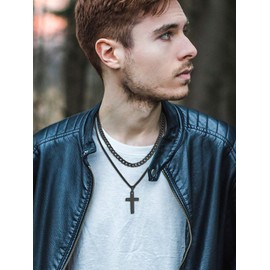 Supcare Black Cross Necklaces, Men's Christian Cross Charm with Curb Link Chain 46+5cm, Stainless Steel Cross Charm Necklaces for Dad