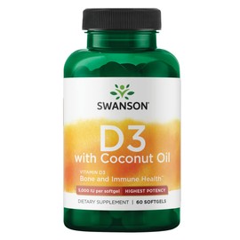 Swanson High Potency Vitamin D-3 w/Coconut - Natural Supplement Promoting Bone Health & Immune System Support - May Help Increase Calcium Absorption - (60 Softgels, 125mcg Each)