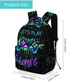 GNEW School Backpack for Boys - Gamer Boys Backpack for Kids - Colorful Neon Gamer Bookbag - Cool Gaming Children Teens Elementary Middle School Students Bookbag,16.5″