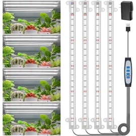 SDOVUERC 4 Bars Grow Light Strips for Indoor Plants with Auto ON/Off Timer 6/12/18H, 5 Dimmable Levels for Shelves Plant Growing(Pack 1)