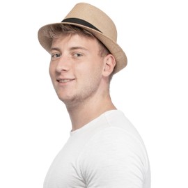 Brandsseller Panamahut Strohhut Design Sommerhut Partyhut Strandhut Einheitsgröße mit schwarzem Hutband