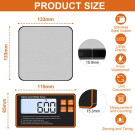 JOPHEK Professionelle digitale Waage, 15 kg, geteiltes magnetisches Display mit Tara-Funktion, elektronisches Material, für Flüssigkeiten, Lebensmittel, Konditoreien, Genauigkeit 1 g, automatische