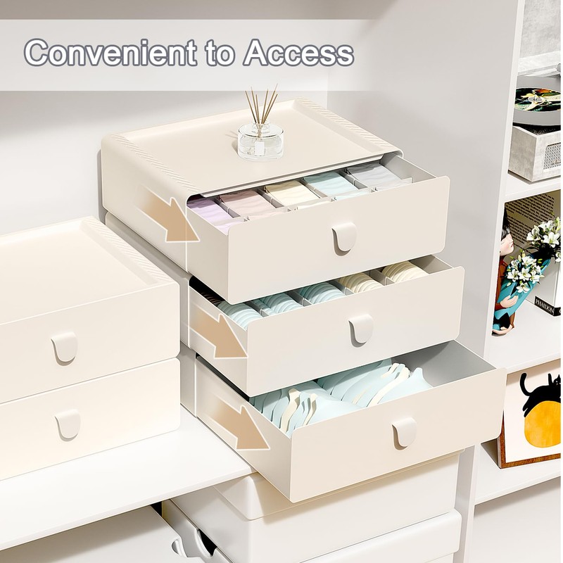 Tynulox Underwear Organizer Drawer, 10 Cells Plastic Panties Drawer, Stackable