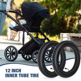 Riisoyu Pack of 2 Pushchair Tubes, 12 Inch 12 1/2 x 2 1/4 Double Strength Pram Hose with 2 Angle Valves Including Mounting Levers for Pushchairs, Tricycles, Scooters, Tyres, Prams