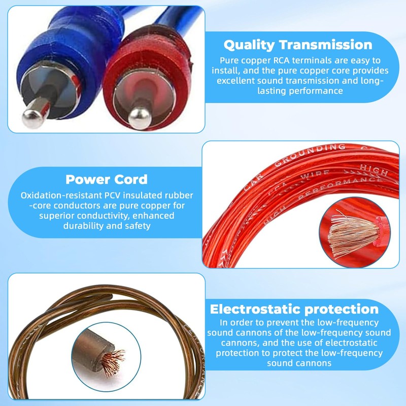 10GA Car Amplifier Cable Set Connection Set, 1500 W Subwoofer