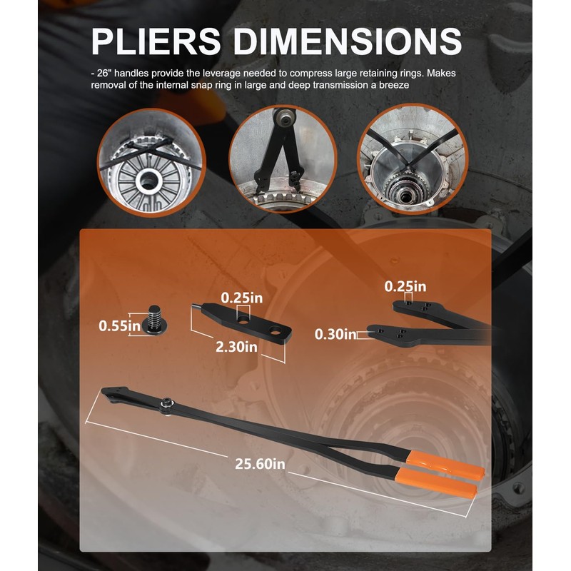 1489-26" Internal Retaining Ring Pliers, Large Transmission Snap Ring Tools