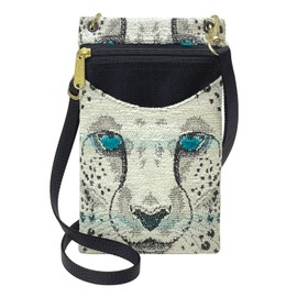 Danny K. Women's Tapestry Crossbody Cell Phone or Passport Purse, Handmade in USA (Snow Leopard)
