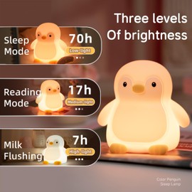 Myratts Led Cute Penguin Night Light, Colorful Dimmable Timer Nursery Kawaii Lamps, Super Squishy Silicone USB Rechargeable Beside Lamp, Used for Camping Party Room Decor (Penguin A)