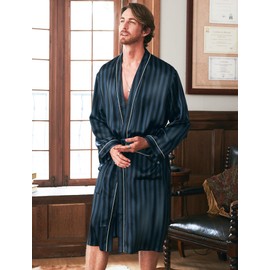COLD POSH 19MM Mulberry Silk Robe Men Lightweight Kimono Long Bathrobe for Mens Summer Pajamas Set(Black Green,Small)