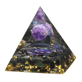 Amogeeli Sphere Amethyst Crystal Orgone Pyramid with Spiritual Symbol Protection Home Office Decor