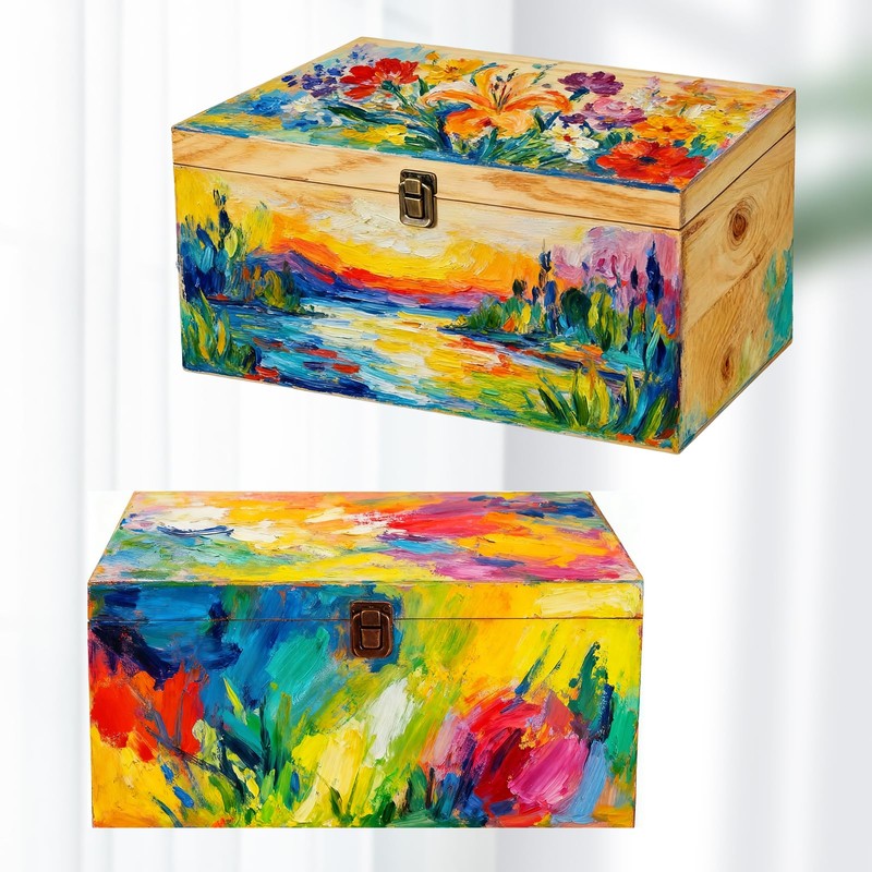 DAJAVE Unfinished Wooden Box-13.7x9.8x6.7 Inch Large Wooden Box with Hinged