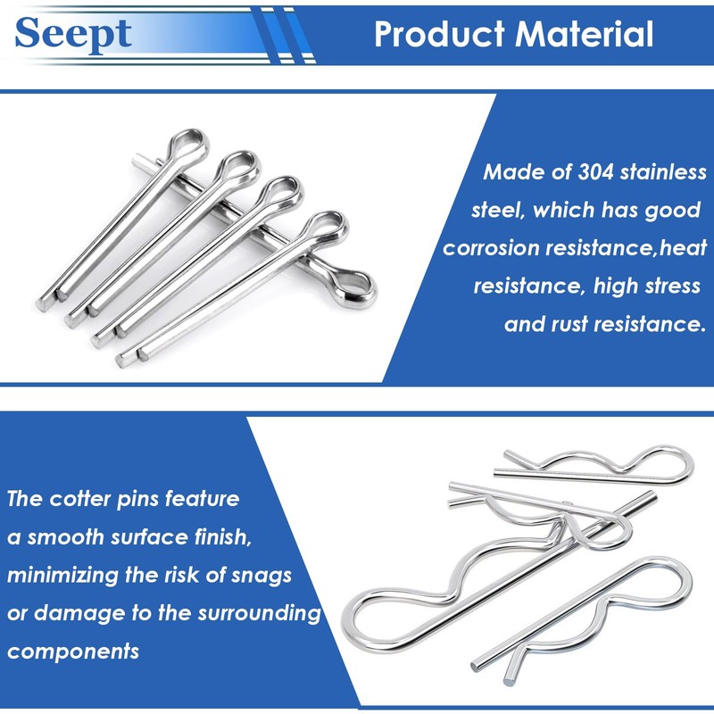 200Pcs 304 Stainless Steel Cotter Pins Assortment Kit - Hitch