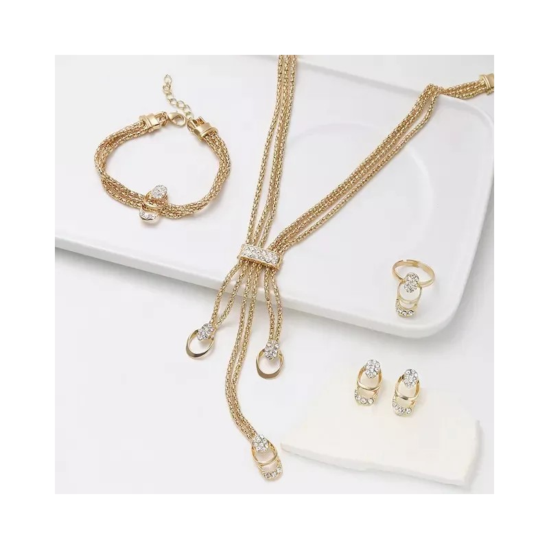 Deluxe Set Joyería Collar + Pulsera + Aretes Y Anillo