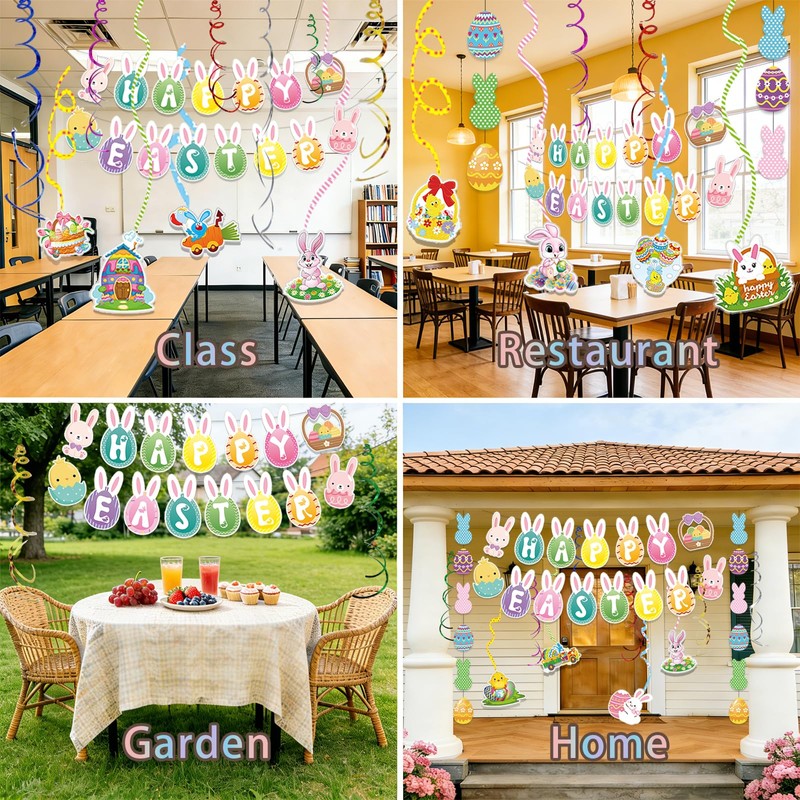 45 Pcs Happy Easter Banners Garland Easter Decorations for Office