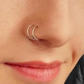 7mm 24G 14K Rose Gold Filled Double Nose Ring Hoop for Single Piercing Spiral Twist Nose Hoop for Women (14K Rose Gold Filled | 24 GA, 7mm | Right Side)
