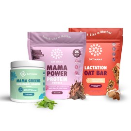 Oat Mama New Mom Postpartum Superfood Bundle - Superfood Greens Powder + Protein Powder + Chocolate Almond Coconut Lactation Bars - Breastfeeding Lactation Snacks & Supplements for New Moms