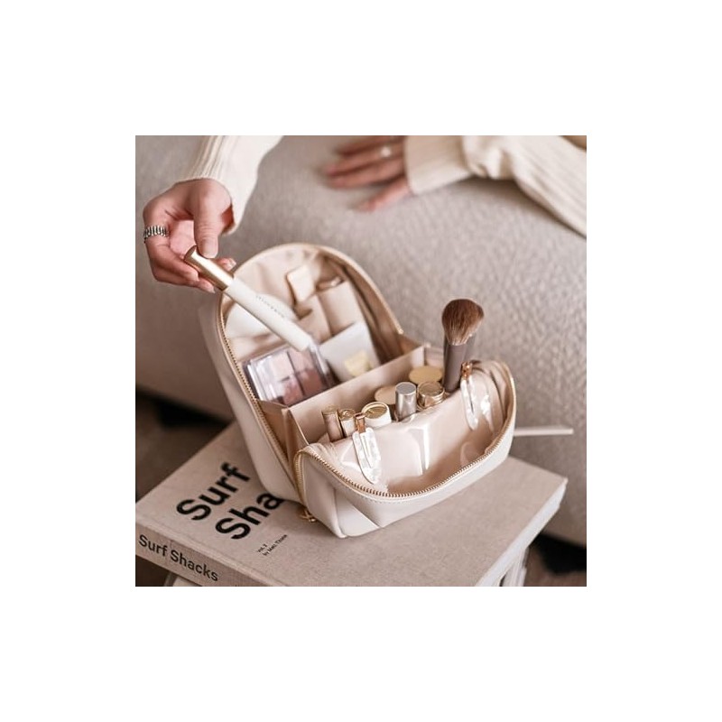 Elegante bolsa de cosméticos portátil para mujer con compartimentos, bolsa