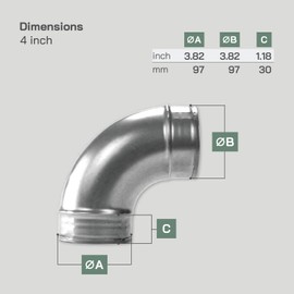 Vent Systems 4" Inch 90 Degree Elbow Duct Connector – Heavy-Duty Galvanized Steel Round Pipe Fitting – Rust-Resistant HVAC Exhaust Coupler for Dryer Vent, Heating, Cooling and Air Duct Systems
