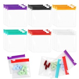 Pack of 24 mini storage bags in pill bag, 7.5 x 7.5 cm, waterproof zip bag for medicines and small items, practical for travel and everyday life, 6 colours