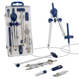 CIOUYAOS 7PCS Professional Compass for Geometry Set, Metal Compass with Wheel and Lock for Geometry, Precision Drawing Compass for Drafting School Supplies for College Students with Shatterproof Storage Box