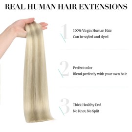 DOORES Tape-In Real Hair, Ash Blonde Highlights Platinum Blonde 50 cm (20 Inches) 50 g 20 Pieces, Remy Tape Hair Extensions Real Hair Remy Human Hair Straight Hair