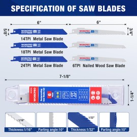 WORKPRO 6-Piece Reciprocating Saw Blade Set, 6" BIM Saw Blades for Metal/Wood with Nails Cutting, Organizer Case Included