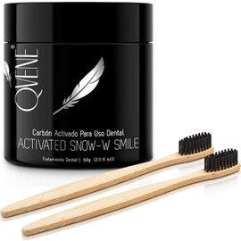 CARBON ACTIVADO Uso Dental ACTIVATED SNOW-W Blanqueador Diental Mal Aliento KIT: 60 gr + 2 Cepillos de Bambu