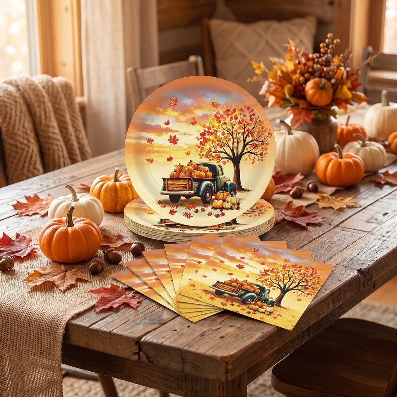 40 Pcs Fall Paper Plates and Napkins 9 inch Dinner
