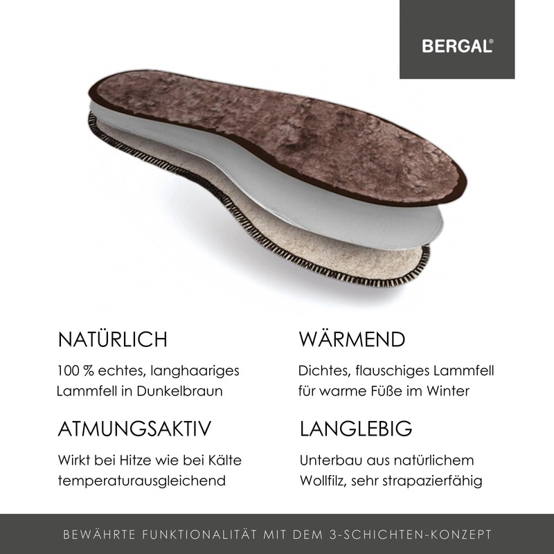 Bergal Bergal Lammfell Comfort Insole, Brown (Braun), 10.5 UK