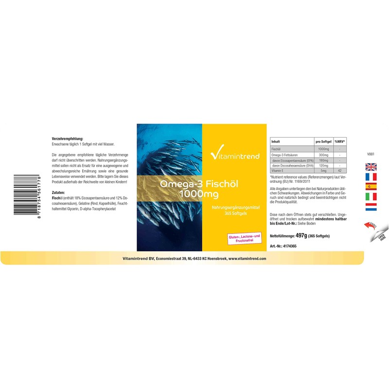 Omega-3 Fish Oil 1000 mg - 365 Softgels for 1